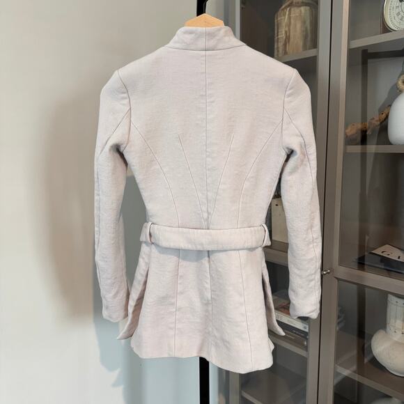 Reiss Felton Wool Belted Jacket Crepe Concealed Button Cloud Blazer Size 0 - Picture 3 of 7